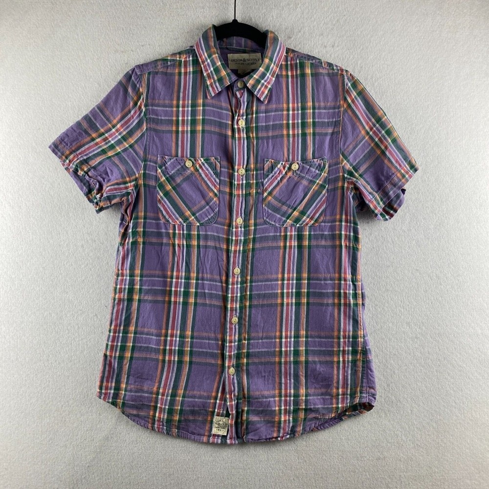 Denim & Supply Ralph Lauren Button Up Womens S Small Purple Plaid Short Sleeve